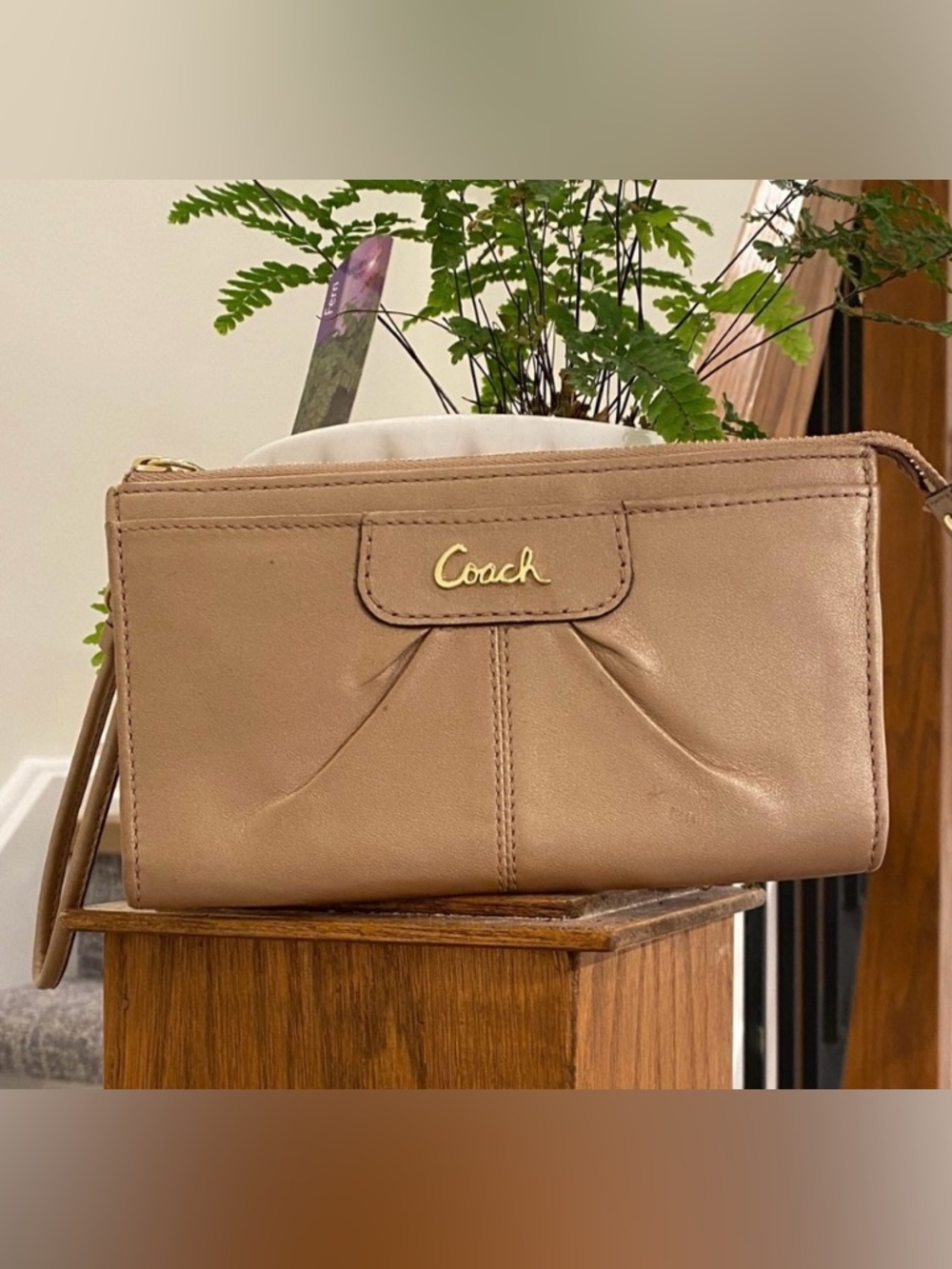 Coach Beige Wristlet Clutch‎